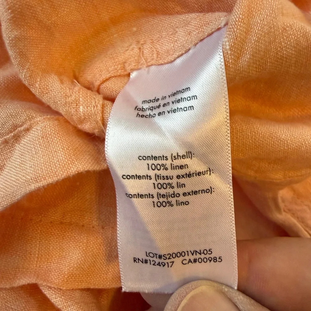 Onia Men's Short Sleeve Linen Band Collar Pullover‎ Shirt Peach Size S